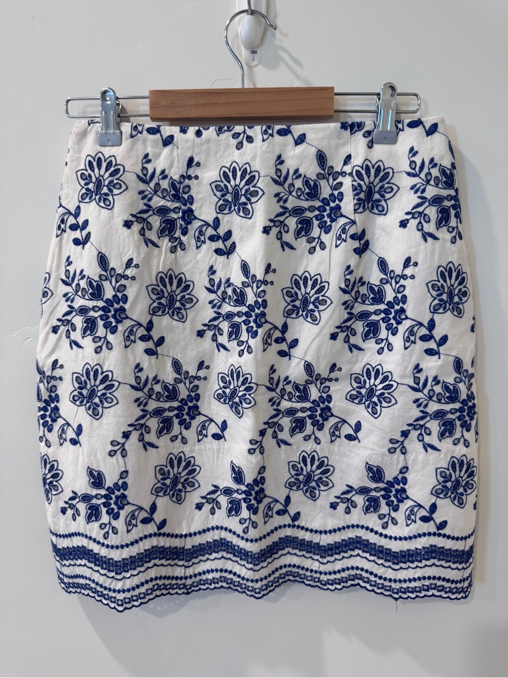 LOFT White Mini Skirt with Navy Floral Embroidery